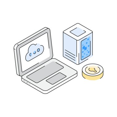 Premium izometrik simge gösterimi güvenli özel bulut ağı