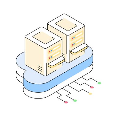 Dinamik bulut sunucularının izometrik simgesini yakala