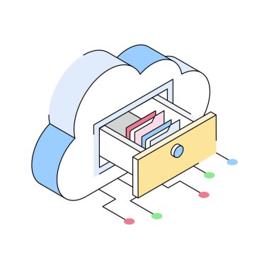 Bulut depolama seçeneği için izometrik ana hatlar simgesi