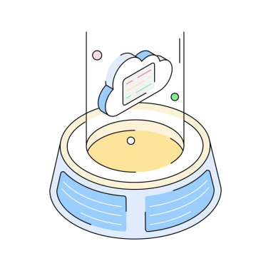 Gelecekteki bulut hologram efektini gösteren son moda izometrik simge