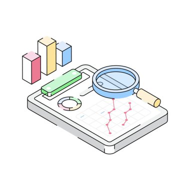 Analitik raporu gösteren birinci sınıf izometrik simge