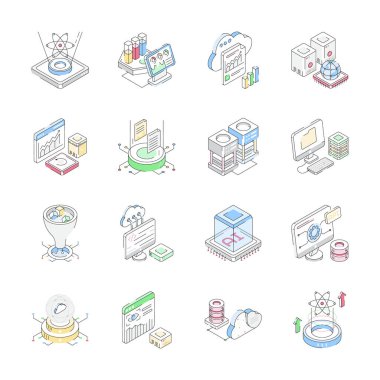 Moda veri bilimi izometrik simgelerinin koleksiyonunu al, tasarımı kolay