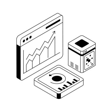 Büyüleyici bir izometrik ikon net bir ağ analizi çiziyor