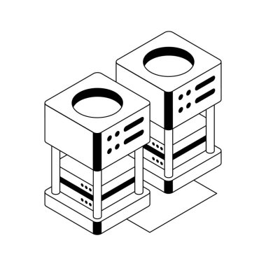 Güçlü sunucu altyapısını gösteren bir izometrik simge