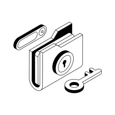 Şifrelenmiş dizin güvenliğinin izometrik ana hatları simgesi