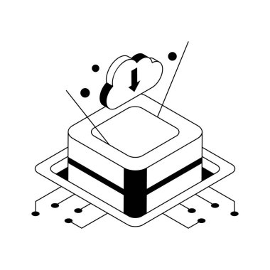 Bulut indirme özelliğini temsil eden moda izometrik simge