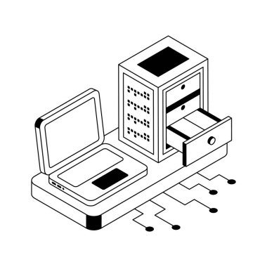 Laptop sunucu arayüzünün iyi tasarlanmış izometrik simgesi