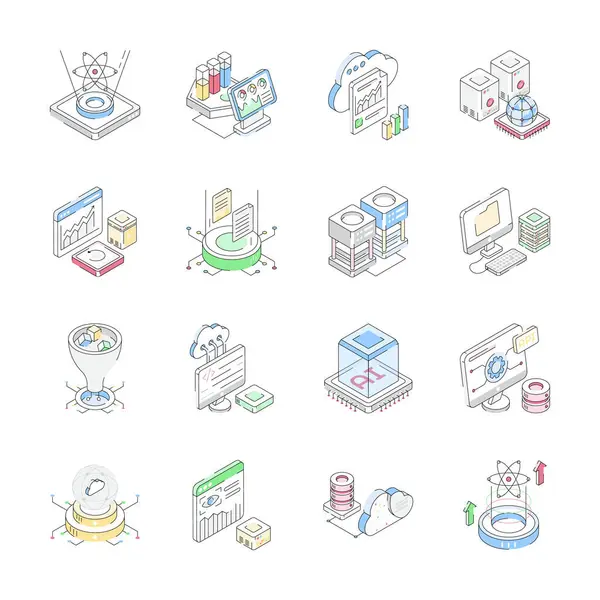 Moda veri bilimi izometrik simgelerinin koleksiyonunu al, tasarımı kolay