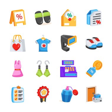 Satışları ve ekommerce 2d simgelerini tasvir eden modern paketimizi indirin