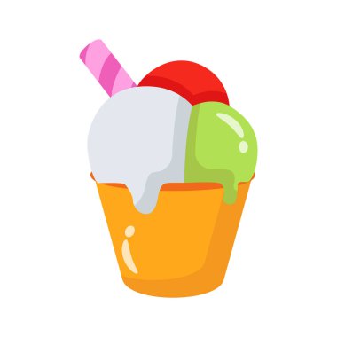 Büyüleyici bir 2D simgesi. Lezzetli yaz dondurmalarını gösteriyor.