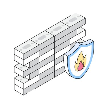 Güvenlik duvarı korumasını çalışırken gösteren inanılmaz bir izometrik simge