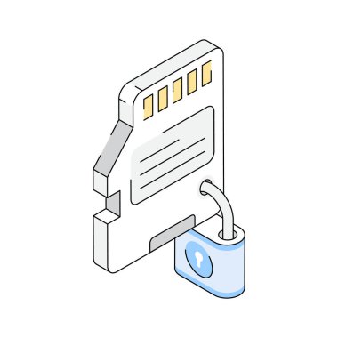 Güvenli sd kartı için görsel olarak çekici bir izometrik outline simgesi