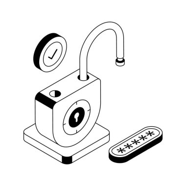 Parola erişimini net bir şekilde göstermek için oluşturulmuş birinci sınıf izometrik simge