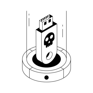Kötü amaçlı usb aygıtı tehdidinin büyüleyici bir izometrik simgesi