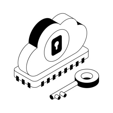 Güvenli bulut erişimini gösteren büyüleyici bir izometrik dış hat simgesi