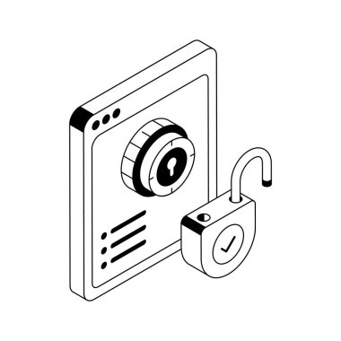 Asma kilit erişim yetkisini gösteren modern bir izometrik simge