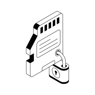 Güvenli sd kartı için görsel olarak çekici bir izometrik outline simgesi