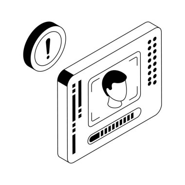 Yüz tanıma teknolojisinin modaya uygun izometrik ana hat simgesi