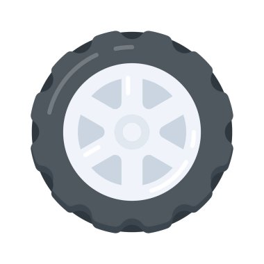 Dönen araba tekerleği tasarımının düz bir simgesi