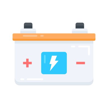 Terminalleri olan birinci sınıf düz bir araba aküsü simgesi