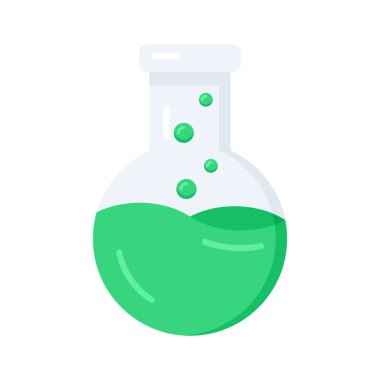 Çözümle dolu kimyasal şişenin düz bir simgesi