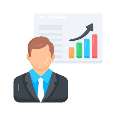 Sayısal gösterge tablosunu inceleyen veri analistini gösteren düz bir simge