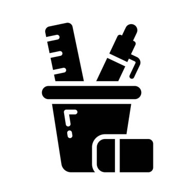 Malzemeleri olan bir kırtasiye tutacağı simgesi