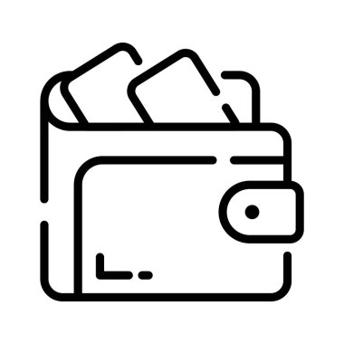 Deri bir cüzdanın ana hatlarıyla paralı bir taslak simgesi