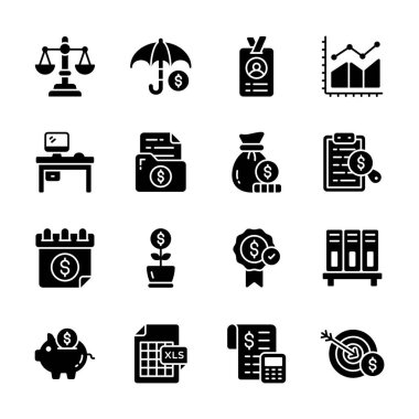 Muhasebe hizmetlerini ve para planlamasını gösteren kullanışlı simge seti