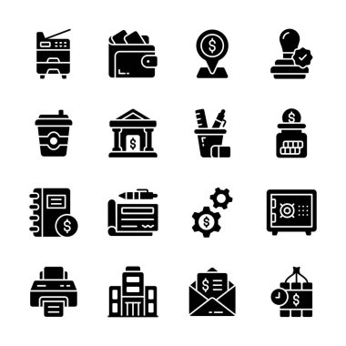 Muhasebe hizmetlerini ve para planlamasını gösteren kullanışlı simge seti