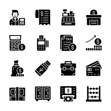 Muhasebe hizmetlerini ve para planlamasını gösteren kullanışlı simge seti