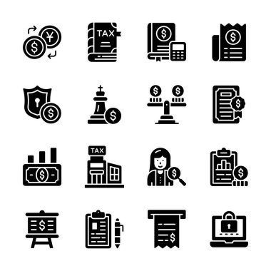 Muhasebe hizmetlerini ve para planlamasını gösteren kullanışlı simge seti