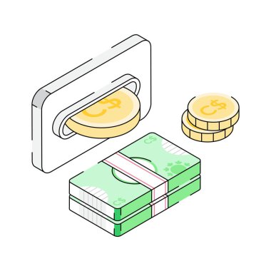 İyi tasarlanmış izometrik para çekme ikonu