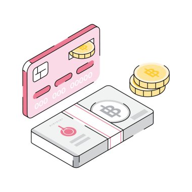 Bitcoin ödeme sürecini gösteren izometrik simgeyi al