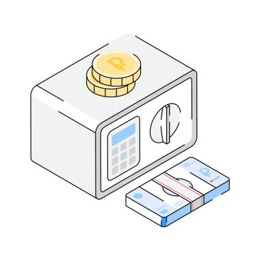 Güvenli dijital dolabın birinci sınıf izometrik simgesi