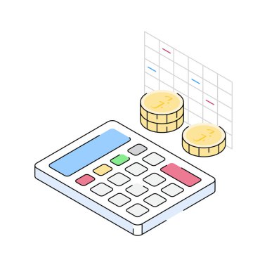 Aylık bütçe planlamasını temsil eden bir izometrik biçim simgesi