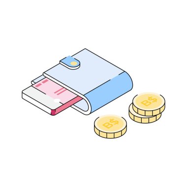 Para cüzdanının görsel olarak çekici izometrik simgesi