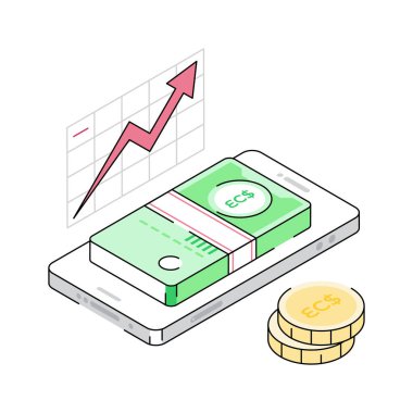 İş gelirleri istatistiklerini gösteren modern bir izometrik simge