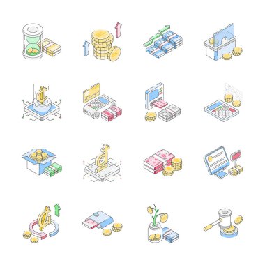 Maliye ve bankacılık izometrik biçim simgelerini düzenlemek kolay
