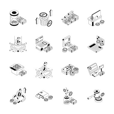 Maliye ve bankacılık izometrik biçim simgelerini düzenlemek kolay