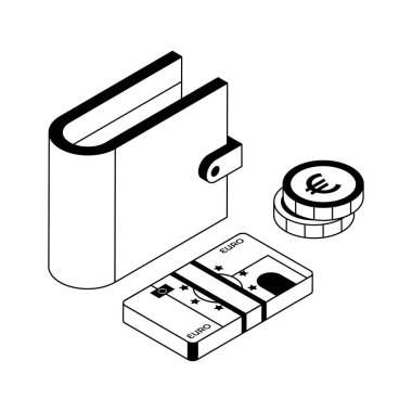 Cüzdanın birinci sınıf izometrik taslak simgesi