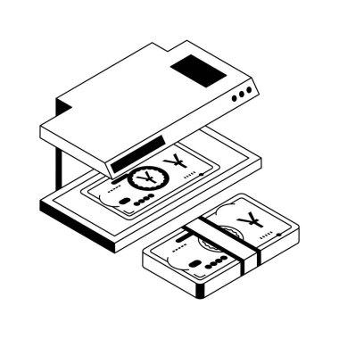 Bir para birimi tarayıcısının izometrik simgesine bakın.