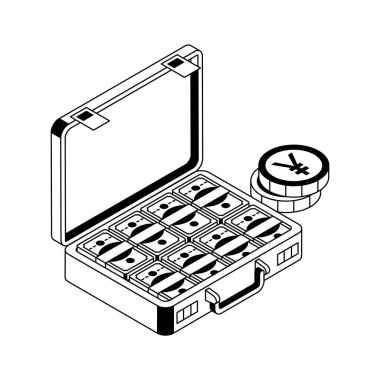 Güvenli para çantasını gösteren büyüleyici bir izometrik simge