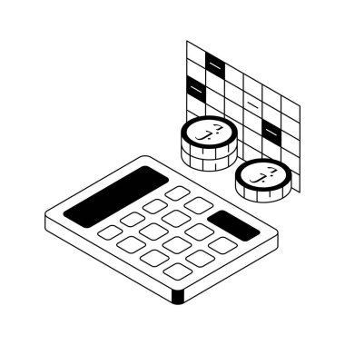 Aylık bütçe planlamasını temsil eden bir izometrik biçim simgesi