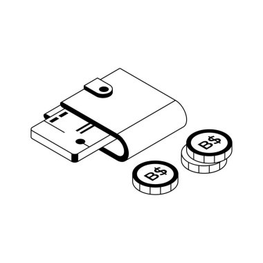 Para cüzdanının görsel olarak çekici izometrik simgesi