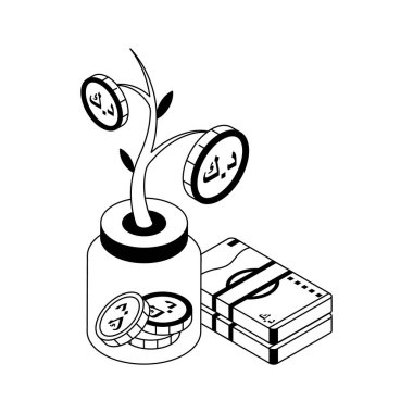 Tasarruf kavanozunu temsil eden birinci sınıf izometrik simge