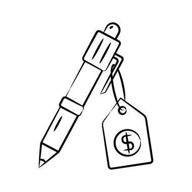 Kalem fiyat etiketini gösteren el çizimi simgesi kullanmaya hazır