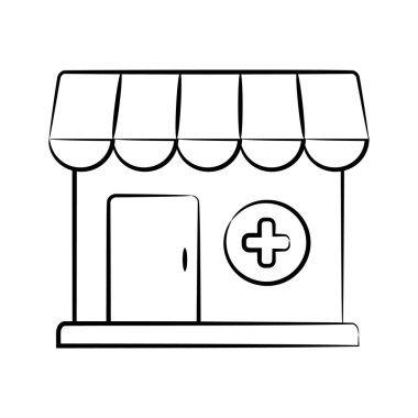 Eczane binasını gösteren iyi tasarlanmış bir el çizimi simgesi