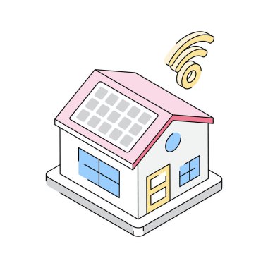 Akıllı evin sinyalli izometrik simgesi