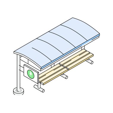 Otobüs durağının modern izometrik ana hatları simgesi